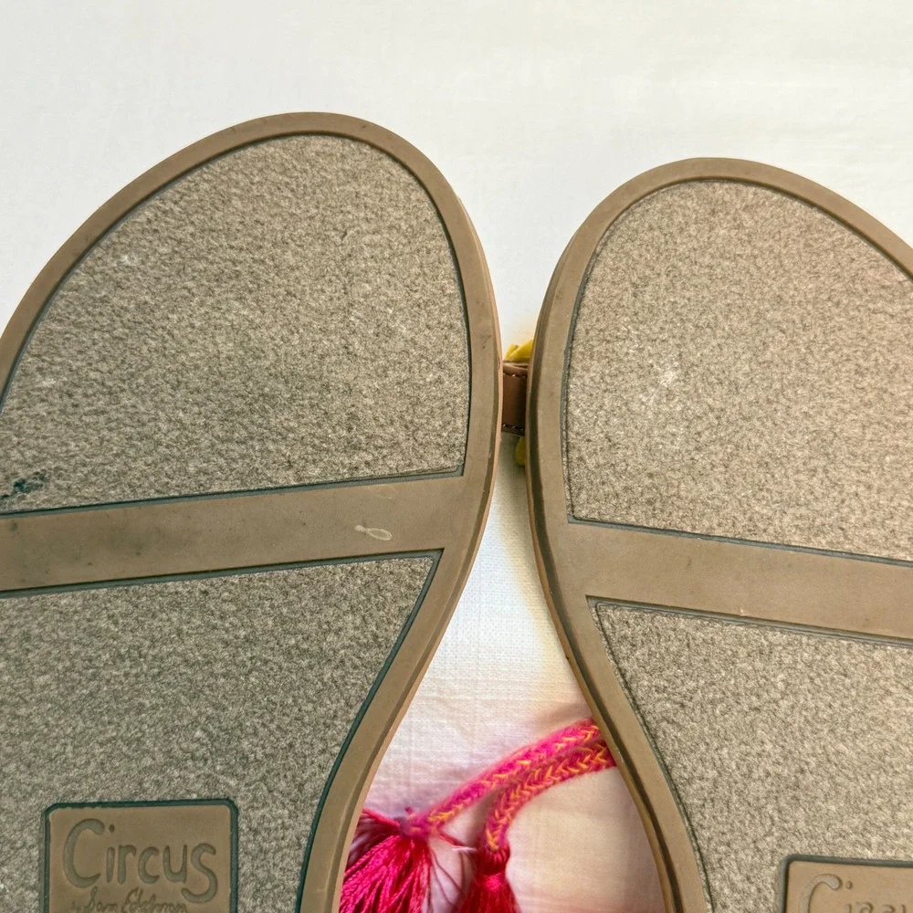 Circus by Sam Edelman Binx Sandals 6 Brown Pink Beaded Fruit Tassel Lace Up Flat